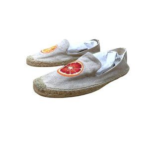 SOLUDOS Beige Chambray Embroidered Orange Espadrilles flat Women's Shoes Sz 10